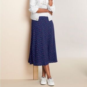 Talbots Navy Blue Red Heart Print XO Midi Slip Skirt Size 8